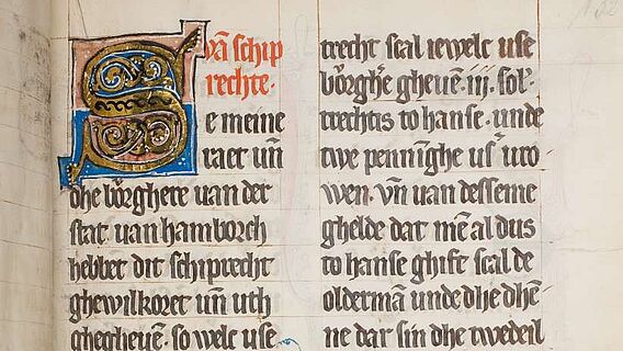 Seite aus Hamburgischem Schiffsrecht von 1201 
