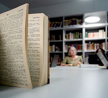 Tamil W&ouml;rterbuch mit verschwommenem Hintergrund