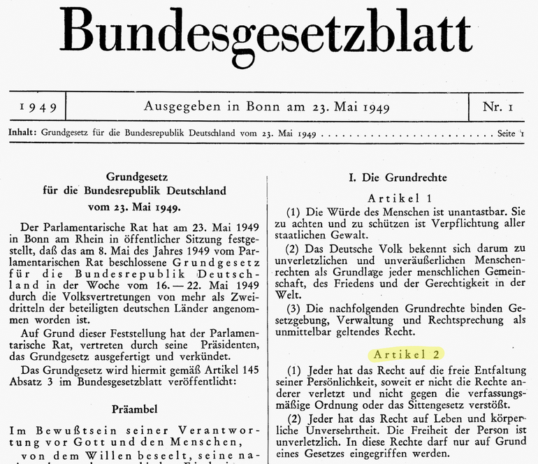 Die Freiheitliche Grundordnung, verankert in Artikel 2 des Grundgesetzes (1949)