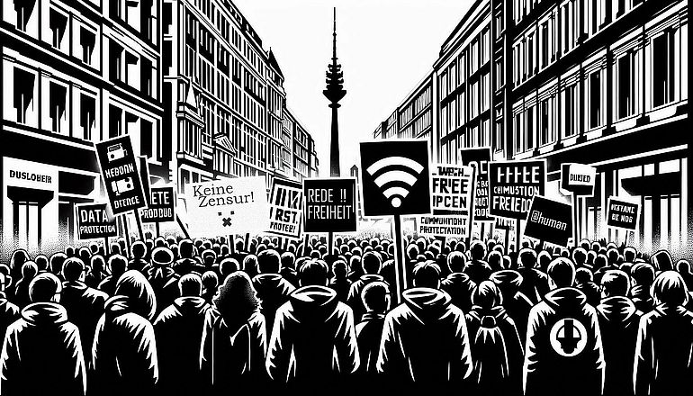 Zivilgesellschaftliche Gruppen mobilisieren zu Protesten, um die freie Meinungs&auml;u&szlig;erung und den pers&ouml;nlichen Datenschutz zu st&auml;rken.