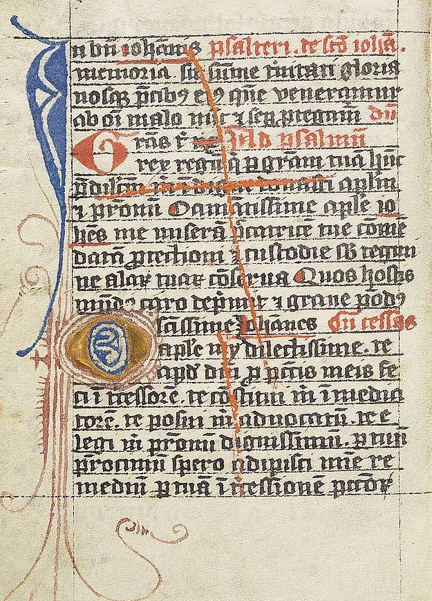 Das Gebet an den Eigenapostel der Schreiberin ist durch ein rotes Kreuz durchgestrichen. Oxford, Bodleian Library, MS. Don. e. 248, 17v. (zwischen 1462 und 1513)