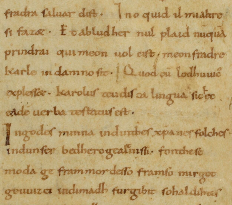 Abb. 3: Stra&szlig;burger Eide (Ausschnitt, Biblioth&egrave;que nationale de France, ms. lat. 9768, fol. 13r)