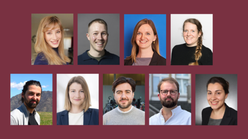 Die Young Academy Fellows 2025: (oben von links) Dr. Carolin Gluchowski, Dr. Fabien Schultz, Dr. Clara-Auguste S&uuml;&szlig;, Dr. Katrin Kleemann; (unten von links) Dr. Pierre Sfendules, Dr. Alica Repenning, Dr. Andr&eacute;s L&oacute;pez Rivera, Dr. Jan S. Krause, Dr. Amra Jahic.