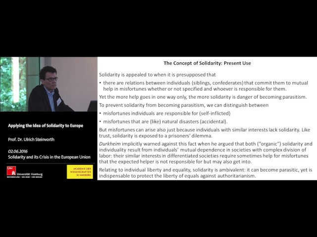 Applying the Idea of Solidarity to Europe - Ulrich Steinvorth